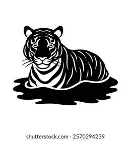 Fierce tiger silhouette in water vector icon design