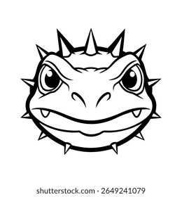 cabeça de sapo feroz em contorno de pele espetada e olhar duro versão dois em fundo branco Ilustração de vetor
