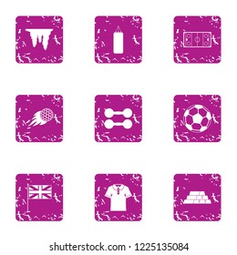 Fierce training icons set. Grunge set of 9 fierce training vector icons for web isolated on white background