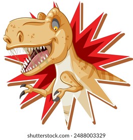 A fierce T-Rex with a red burst background