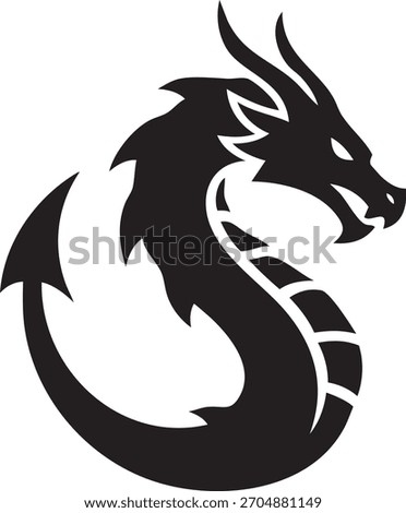 Fierce Vector Silhouette of a Chinese or Eastern Dragon Coiling its Body