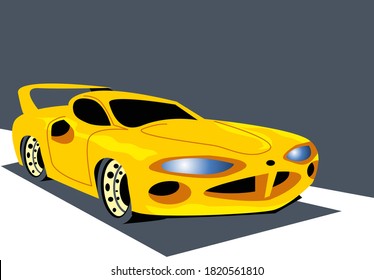 Fierce view of a yellow sports car. Vector image for illustrations.