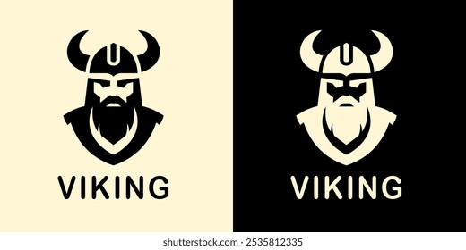 A fierce Viking logo featuring a warrior with a horned helmet and beard in a bold, minimalist design