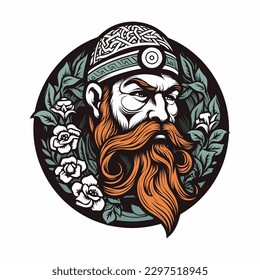 A fierce Viking warrior hand-drawn logo design, perfect for a sports team or brand wanting to convey strength and resilience