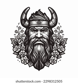 A fierce Viking warrior hand-drawn logo design, perfect for a sports team or brand wanting to convey strength and resilience