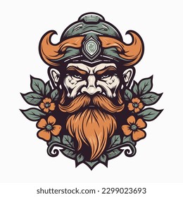 A fierce Viking warrior hand-drawn logo design, perfect for a sports team or brand wanting to convey strength and resilience