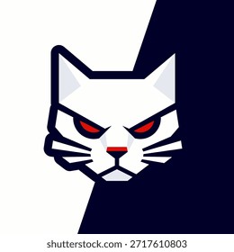 Logotipo da cabeça do gato branco feroz com olhos vermelhos