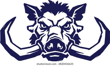Fierce wild boar head vector illustration aggressive tusker mascot design wild animal graphic for sport team logo.