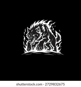 Ilustração de cabeça de lobo feroz em estilo preto e branco. Poderoso design de logotipo de mascote animal, perfeito para t-shirt, tatuagem, branding, esports, e gráficos streetwear.