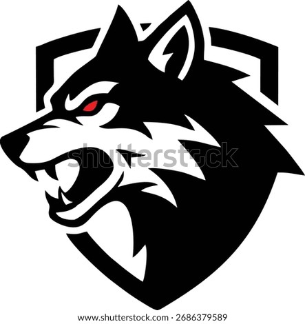 Fierce wolf head logo design in black and white style, perfect for mascot, sports, or e-sports branding