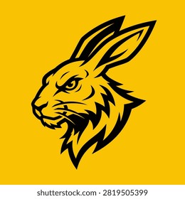Fierce yellow hare mascot for competitive sports apparel.