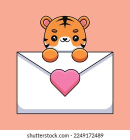 A fierce yet adorable tiger holds a love letter with a heart on it, express their love and affection in a powerful and endearing way to a special someone.