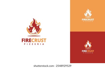 Logotipo de Fiercrust Pizzeria: un diseño de emblema de rebanada de pizza en llamas.