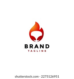 Fiery Alien Head Silhouette Logo Design. Alien Head With Blazing Fire Background Design.