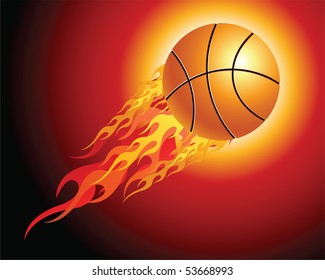 Fiery basketball ball flying upwards on a black background