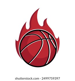 Fiery basketball icon with blazing flames, symbolizing energy and intensity. Perfect for sports logos, merchandise, and dynamic designs. Ideal for basketball-themed projects