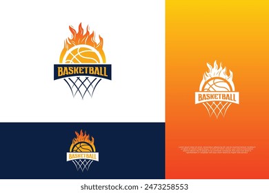 Fiery basketball team badge logo design