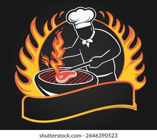 A fiery BBQ logo design illustration concept.