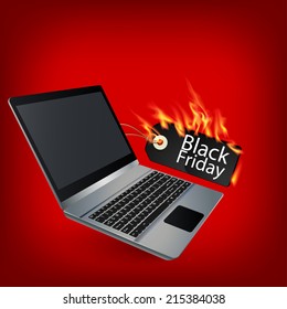 Fiery black friday sale design with Laptop