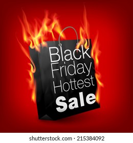 Fiery black friday sale design with shopping bag