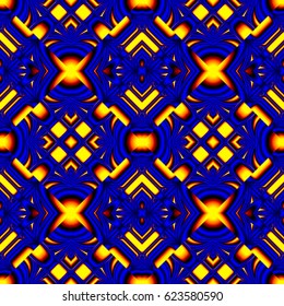 fiery blue seamless pattern stylized like stained glass in the form of different elements stacked rhombus with refraction and reflection of light