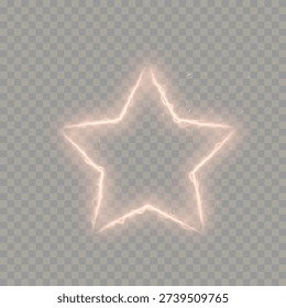 A fiery, bright starry frame, a glowing fiery lightning contour, and magical light particles isolated on a transparent background.