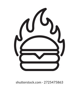 Una ilustración de hamburguesa ardiente un dibujo de línea de una hamburguesa picante caliente