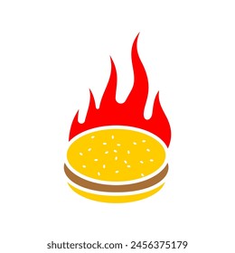 Fiery burger sign icon. Hot fast food symbol. Fiery food. Street food concept with pepper.
