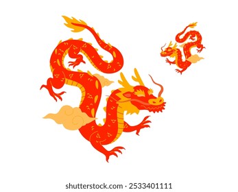 Fiery Chinese Dragon in Flight - Illustration