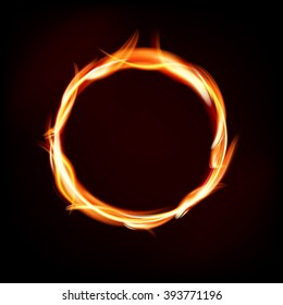 Fiery circle of flames on dark background - place for your message. Vector illustration.