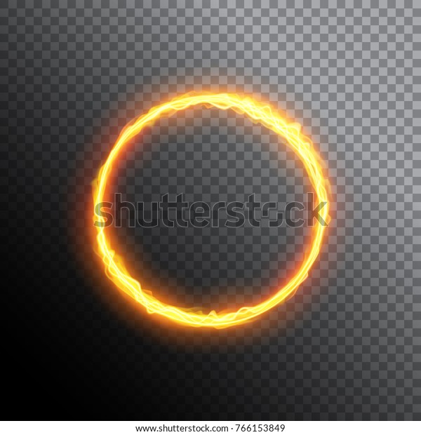 Fiery circle. Round neon frame. Fire burning\
ring. Magic gold circle light.\
