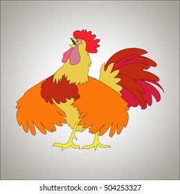 fiery cock on grey background