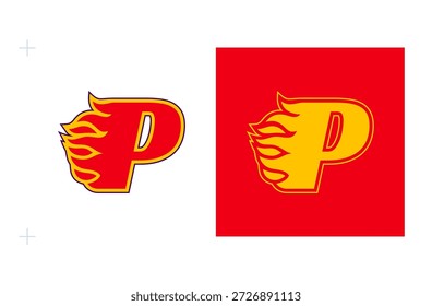 Fiery Competition P-Logo with Passionate Flame Symbol. Isolated on white background.