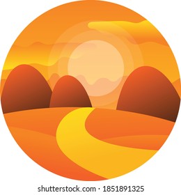 Fiery Desert Sunset Concept Vector Icon Design,  Sand Mountain Landscape 