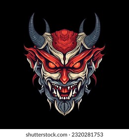 Fiery devil demon head with menacing gaze, perfect for bold graphic designs and dark-themed projects. Vector clip art illustration