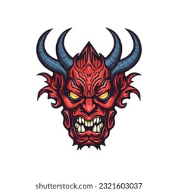 Fiery devil demon head with menacing gaze, perfect for bold graphic designs and dark-themed projects. Vector clip art illustration