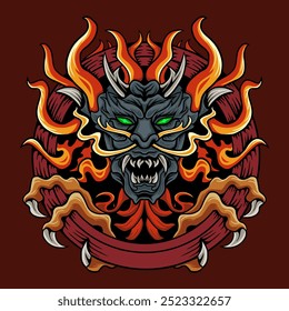 fiery dragon head illustration vector design