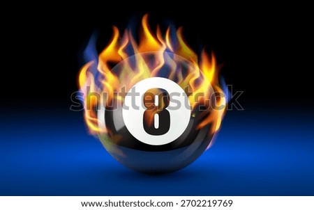 Fiery Eight blue on Green Pool Table, symbolizing intensity, challenge, and determination in sport. Vector illustration