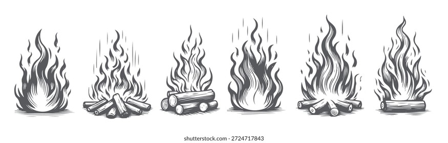 feurige Ausdrücke handgezeichnete Flamme Illustration Serie 
