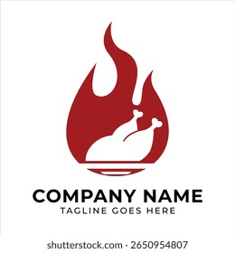 Fiery Feast Emblema Um design de logotipo mostrando um frango assado em chamas e conceito de marca culinária