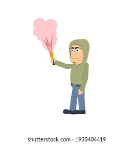 Fiery fires. A man with a torch. Fireshow, vector illustration