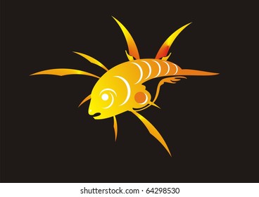 Fiery fish  isolated on a black background