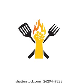 Fiery Fist Holding Spatula and Fork Logo