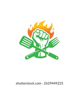 Fiery Fist Holding Spatula and Fork Logo