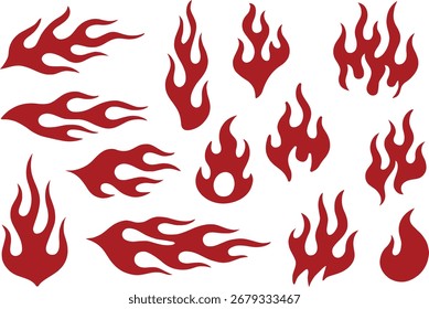 Feurige Flamme Grafik Sammlung Satz dynamische rote Flammen symbolisieren Energie Wärmeenergie
