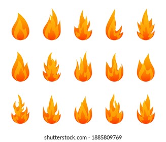 Fiery Flamme Icon Set. Orangefarbene Feuer-Vektorsymbole. Warmflammenelemente. Vorlagenlogo. Sammlung von Designelementen.