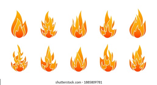 Fiery Flamme Icon Set. Orangefarbene Feuer-Vektorsymbole. Warmflammenelemente. Vorlagenlogo. Sammlung von Designelementen.