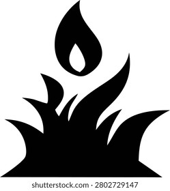 Fiery flame over grass silhouette, symbolizing fire, heat, and energy. Represents natural phenomenon, danger, or power source in a simple graphic.