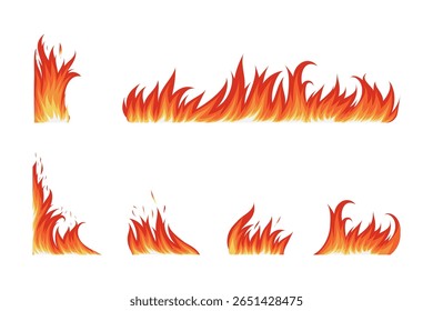 Ensemble d'Images vectorielles Flammes flamboyantes, icônes et Illustrations Flammes brûlantes