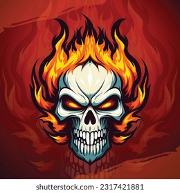 Fiery Flaming Skull Mascot: Modern Vector Design for Esport and Sport Teams, Badges, and T-Shirt Printing